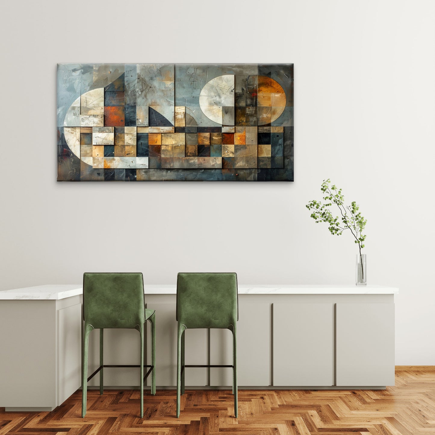 Geometric Bronze Silver Abstract Wall Art Canvas Office Home Framed 120x60cm