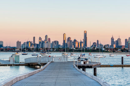 Melbourne City Skyline Sunrise Glass Framed Wall Art, Ready to Hang Quality Print