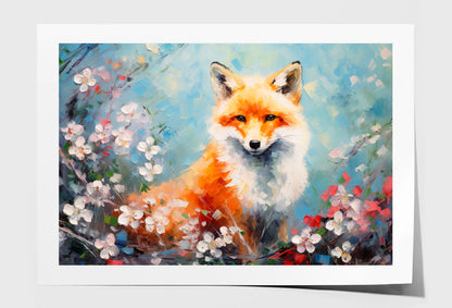 Fox In Flower Blossom Oil Painting Wall Art Limited Edition High Quality Print Unframed Roll Canvas None