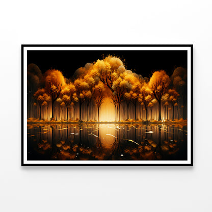 Oil Painting of Golden Trees & Lake Home Decor Premium Quality Poster Print Choose Your Sizes - Bella Home Decor