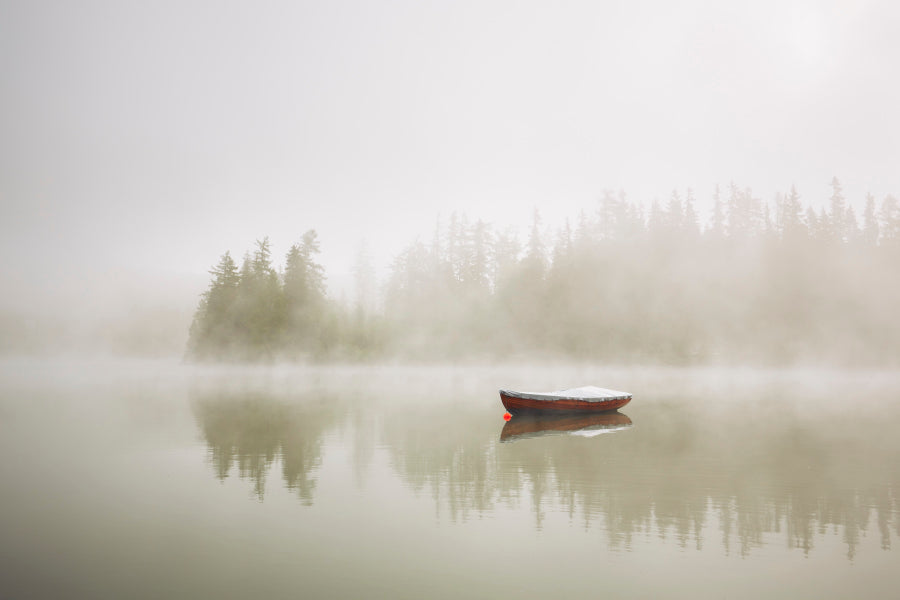 Boat On the Lake at Morning Fog  Acrylic Glass Print Tempered Glass Wall Art 100% Made in Australia Ready to Hang