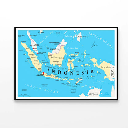 Indonesia Political Map with Capital Jakarta Home Decor Premium Quality Poster Print Choose Your Sizes