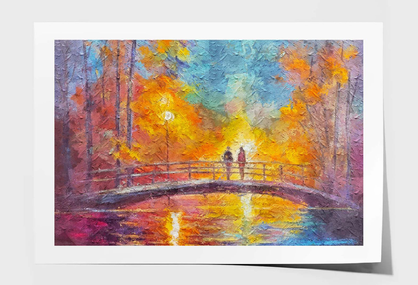 Lovers On Bridge In Forest At Night In Beautiful Romantic Rays Wall Art Limited Edition High Quality Print