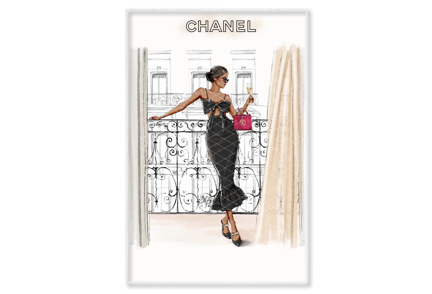 Luxury Fashion Store with Lady Wall Art Limited Edition High Quality Print Canvas Box Framed White