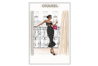 Luxury Fashion Store with Lady Wall Art Limited Edition High Quality Print Canvas Box Framed White