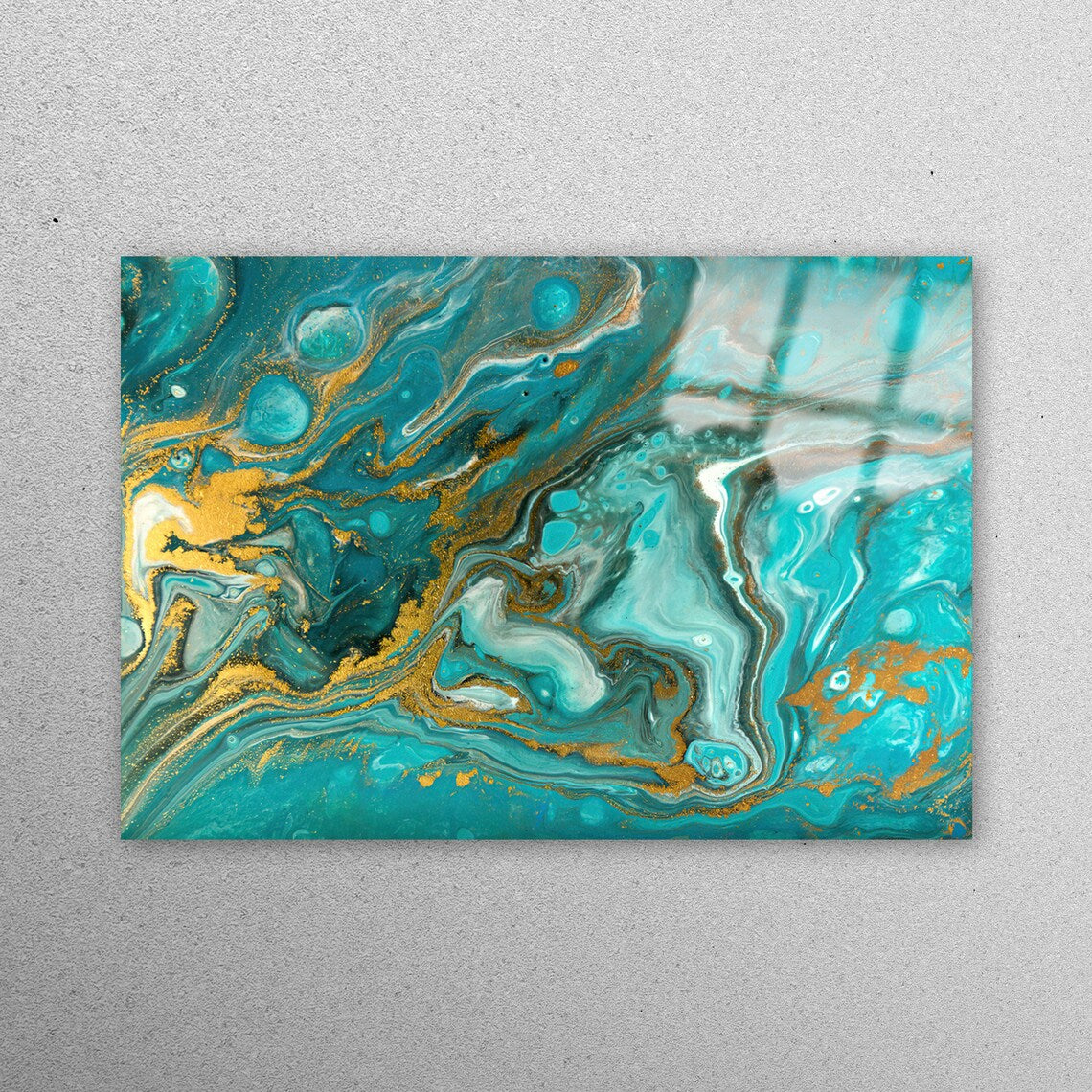 Blue & Gold Shimmery Marble Acrylic Glass Print Tempered Glass Wall Art 100% Made in Australia Ready to Hang