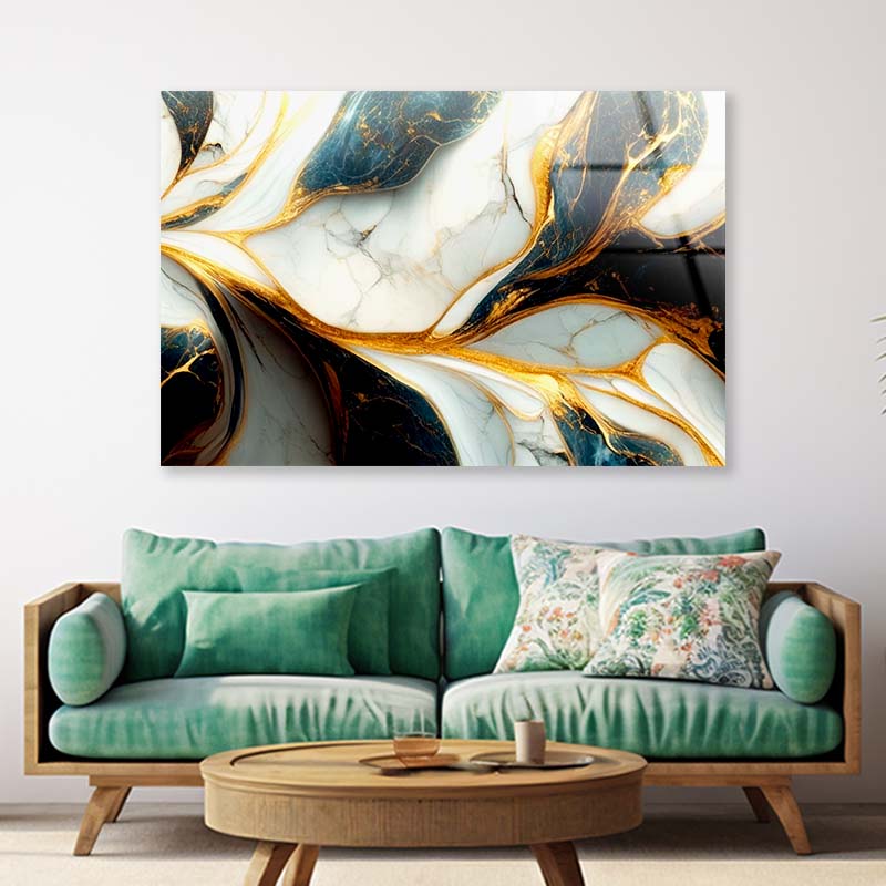 Gold Black Marble Art Acrylic Glass Print Tempered Glass Wall Art 100% Made in Australia Ready to Hang