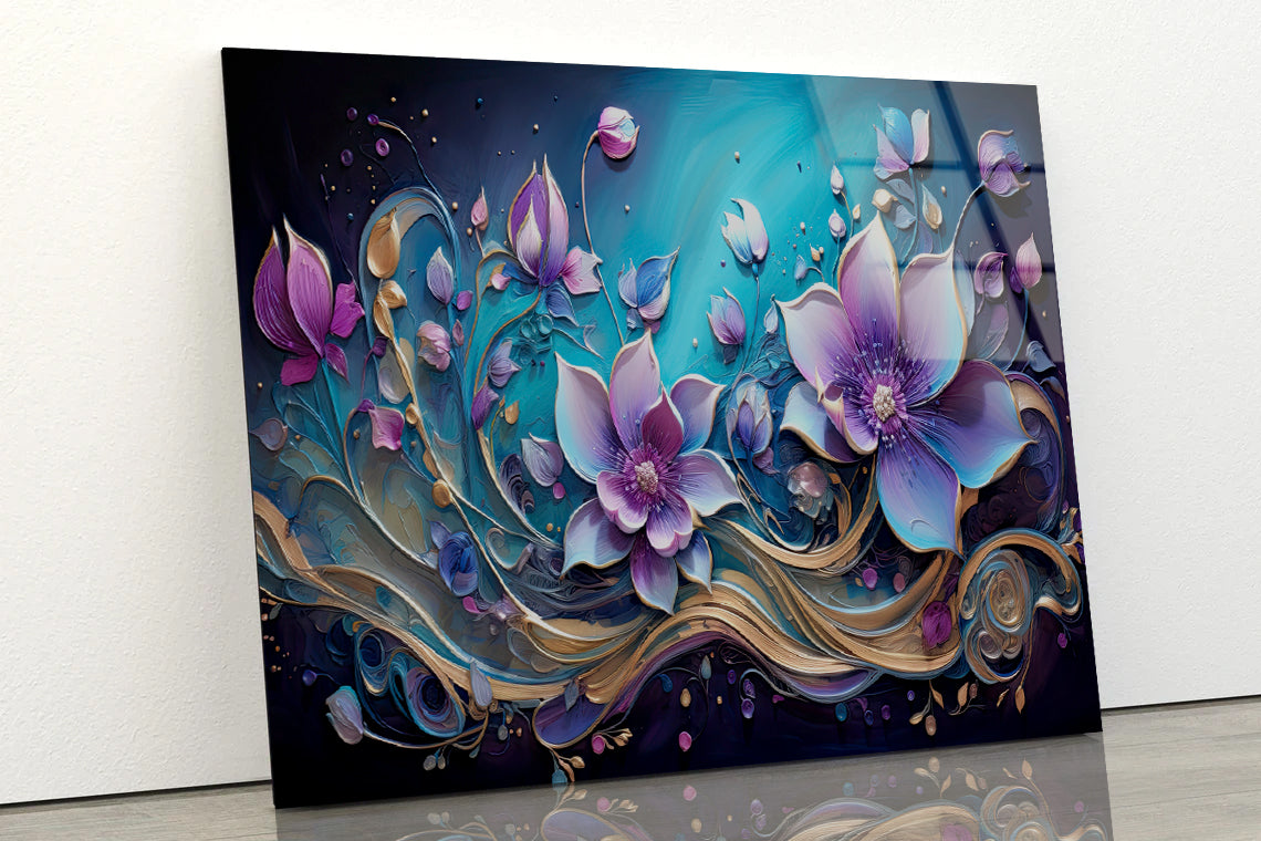 Floral Design in Shades of Lilac Acrylic Glass Print Tempered Glass Wall Art 100% Made in Australia Ready to Hang - Bella Home Decor
