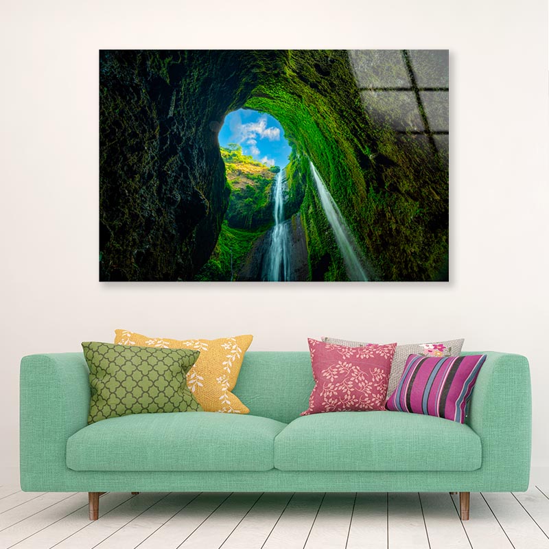 Beautiful Waterfalls in Sunny Day Indonesia Acrylic Glass Print Tempered Glass Wall Art 100% Made in Australia Ready to Hang