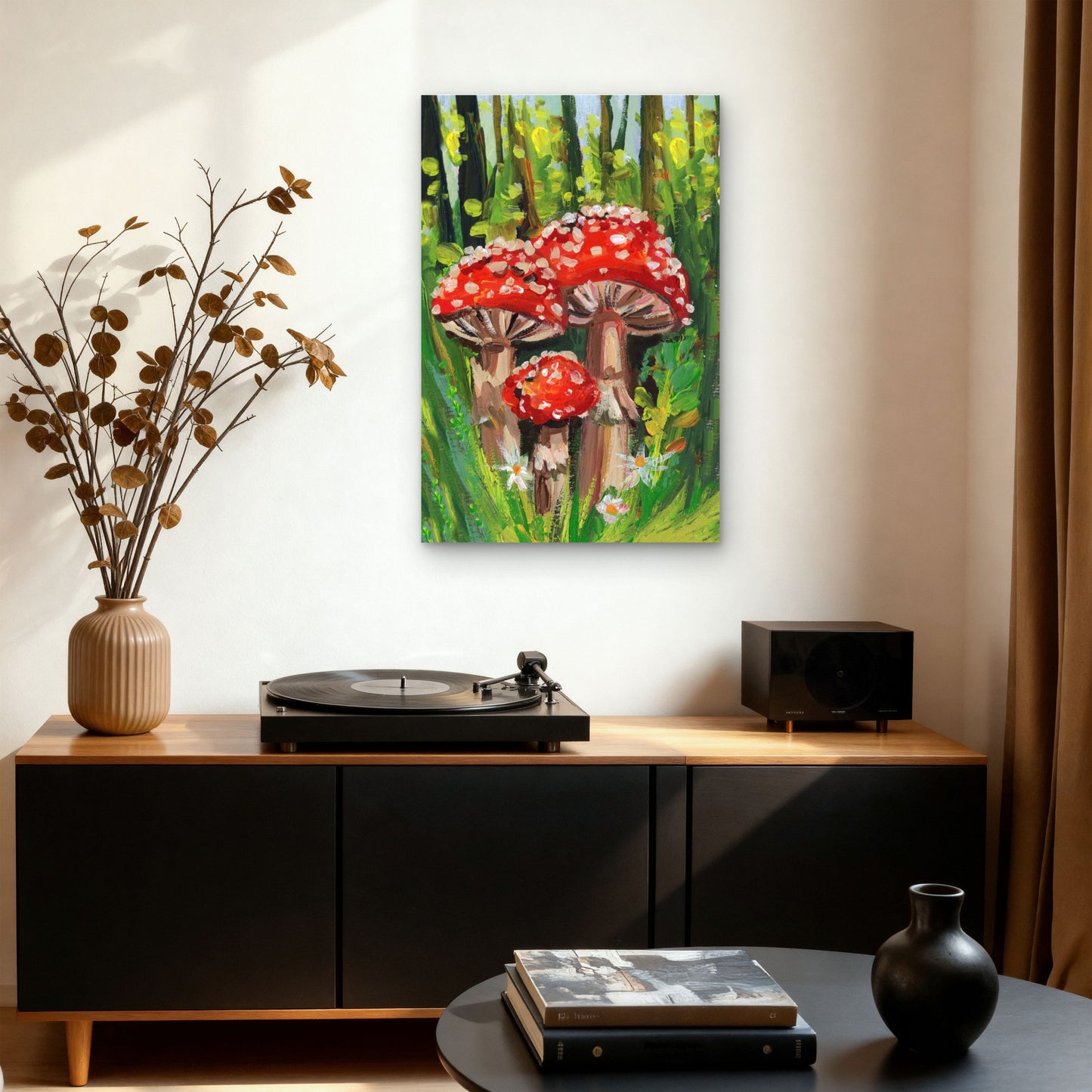 Red Amanita Mushrooms Forest Painting 40x60cm Metal Print Ready to Hang