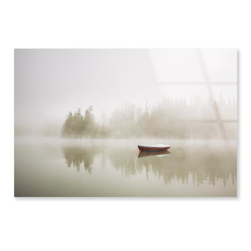 Boat On the Lake at Morning Fog  Acrylic Glass Print Tempered Glass Wall Art 100% Made in Australia Ready to Hang