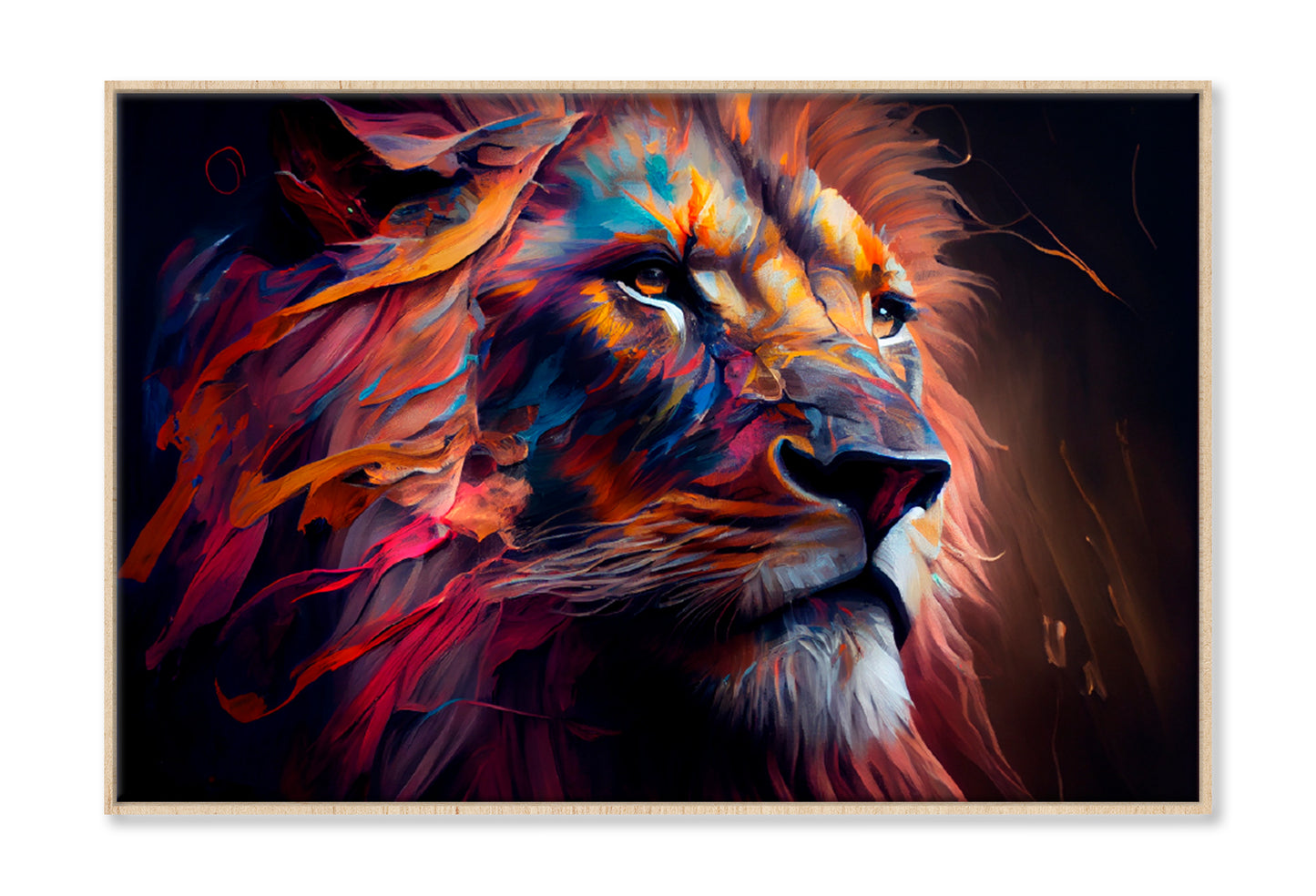 Lion Colorful Oil Painting Limited Edition High Quality Print Canvas Box Framed Natural