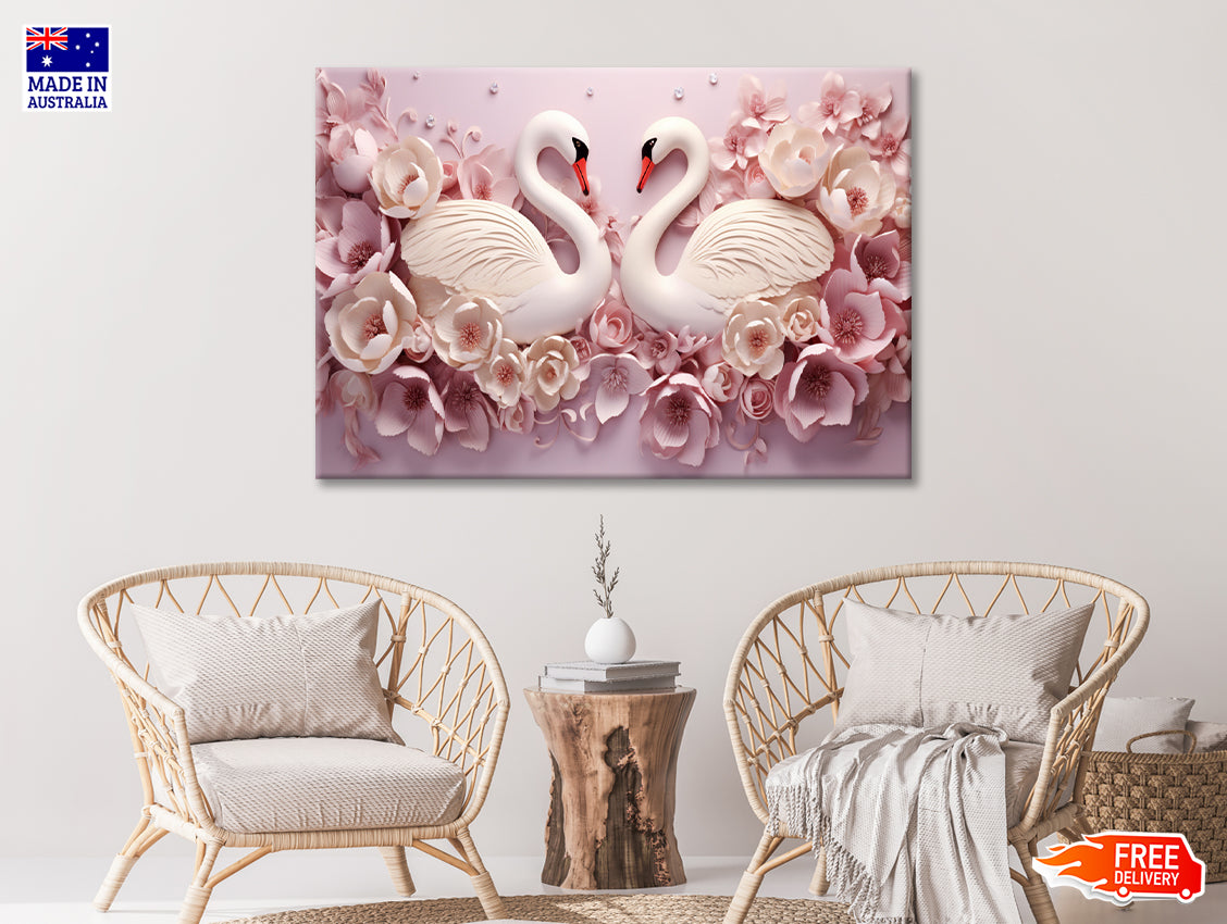 Two Colorful Floral Swans Print 100% Australian Made - Bella Home Decor