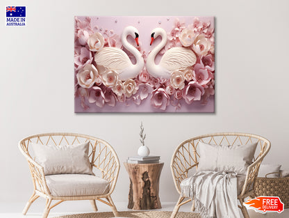 Two Colorful Floral Swans Print 100% Australian Made - Bella Home Decor
