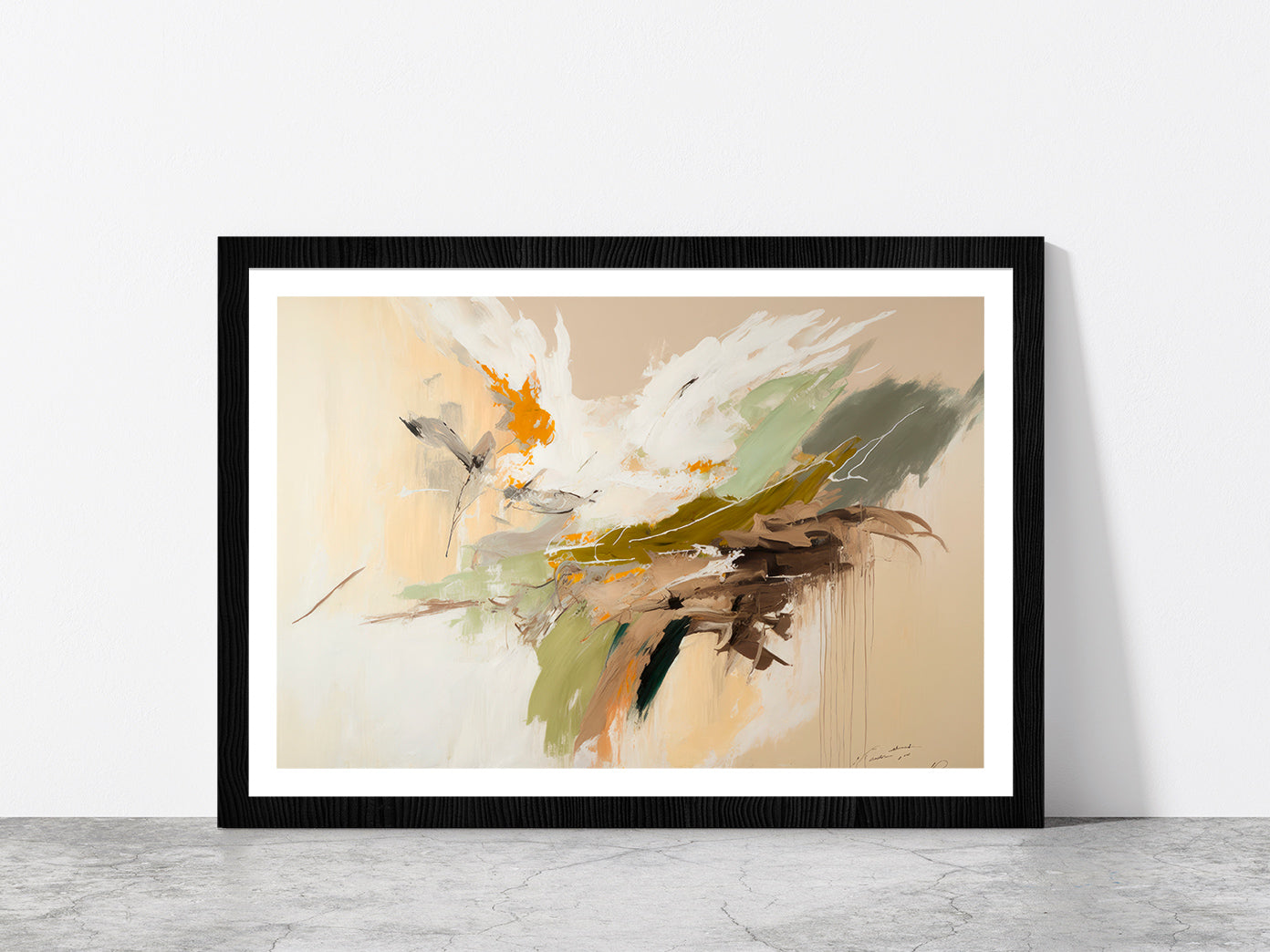 Abstract Brush Stroke Texture Glass Framed Wall Art, Ready to Hang Quality Print With White Border Black