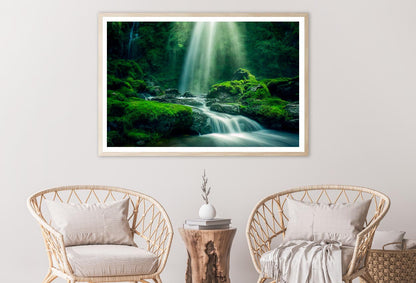 Natural Waterfall with Rocks and Green Moss Home Decor Premium Quality Poster Print Choose Your Sizes