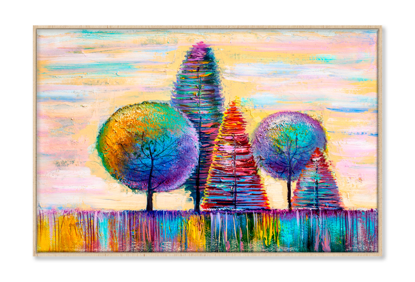 Autumn Shape Trees Oil Painting Wall Art Limited Edition High Quality Print Canvas Box Framed Natural