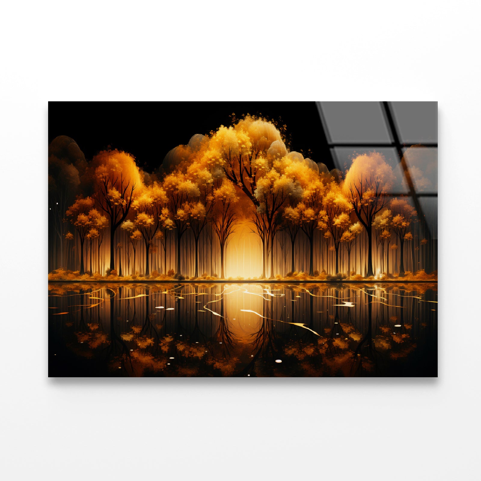 Oil Painting of Golden Trees & Lake Acrylic Glass Print Tempered Glass Wall Art 100% Made in Australia Ready to Hang - Bella Home Decor