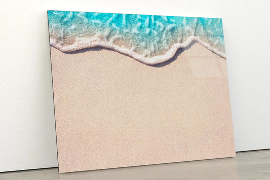 Soft Wave of Blue Ocean on Sandy Beach, Background Acrylic Glass Print Tempered Glass Wall Art 100% Made in Australia Ready to Hang