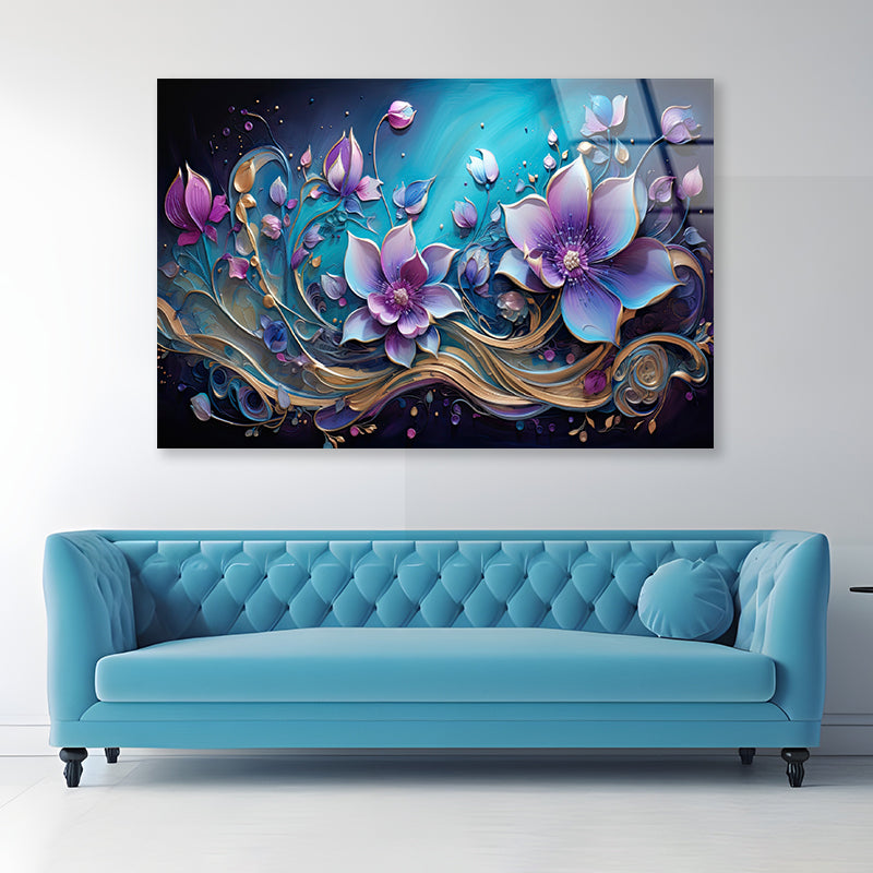 Floral Design in Shades of Lilac Acrylic Glass Print Tempered Glass Wall Art 100% Made in Australia Ready to Hang - Bella Home Decor