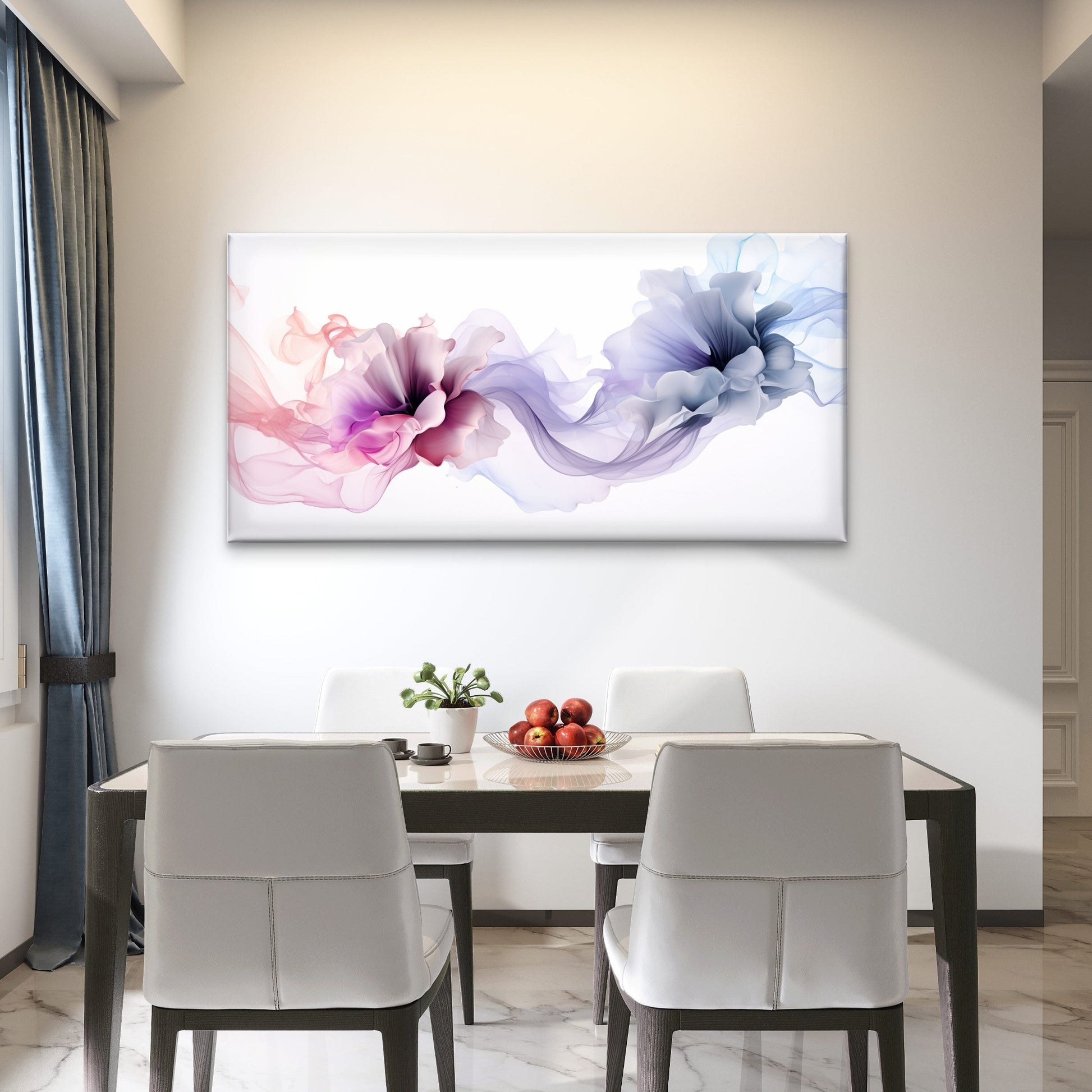 Purple Smoke Silk Flower Wall Art Canvas Office Home Room Framed 120x60cm - Bella Home Decor