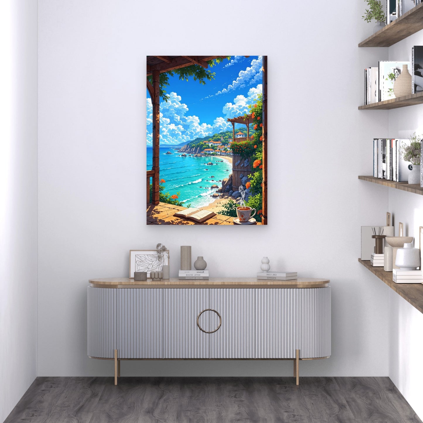 Mediterranean Coast Sea View 40x60cm Metal Print Ready to Hang - Bella Home Decor