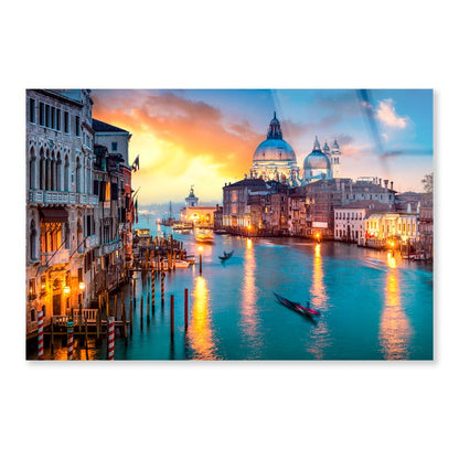 Canal With Boats and Buildings in The Background Acrylic Glass Print Tempered Glass Wall Art 100% Made in Australia Ready to Hang