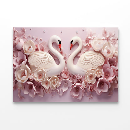 Two Colorful Floral Swans Acrylic Glass Print Tempered Glass Wall Art 100% Made in Australia Ready to Hang - Bella Home Decor