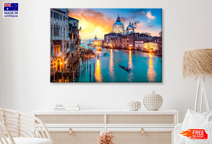 Canal With Boats and Buildings in The Background Wall Art Decor 100% Australian Made