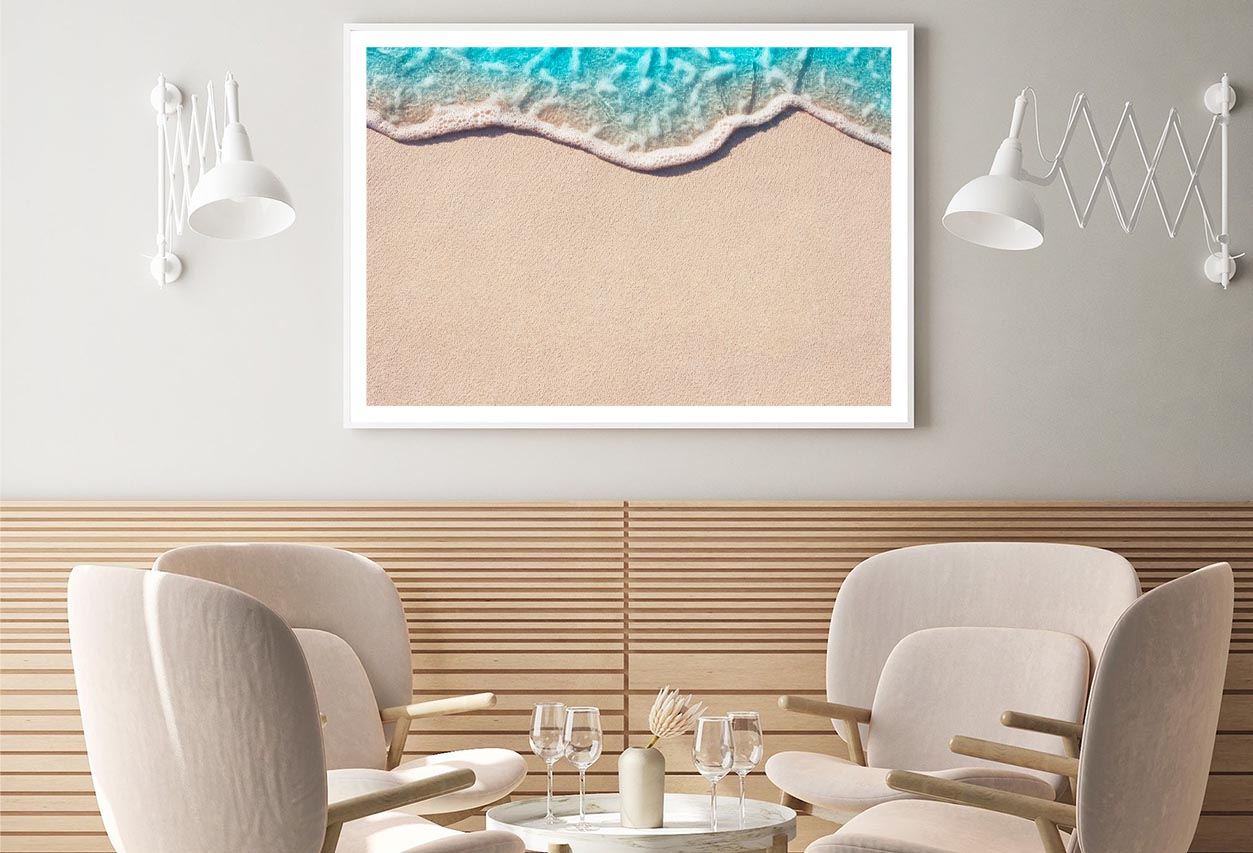 Soft Wave of Blue Ocean on Sandy Beach, Background Selective Focus Home Decor Premium Quality Poster Print Choose Your Sizes