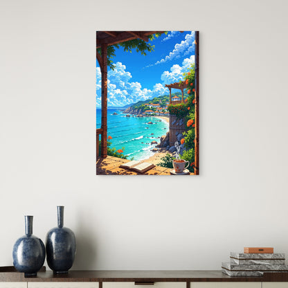 Mediterranean Coast Sea View 40x60cm Metal Print Ready to Hang - Bella Home Decor