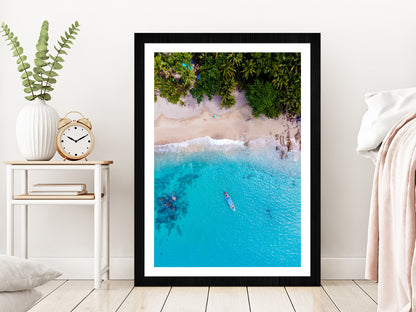 Banana Beach with Palm Trees in Phuket Aerial Photograph Glass Framed Wall Art, Ready to Hang Quality Print With White Border Black