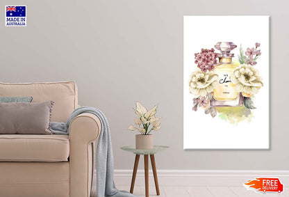 Yellow Perfume with Colorful Flowers Print 100% Australian Made