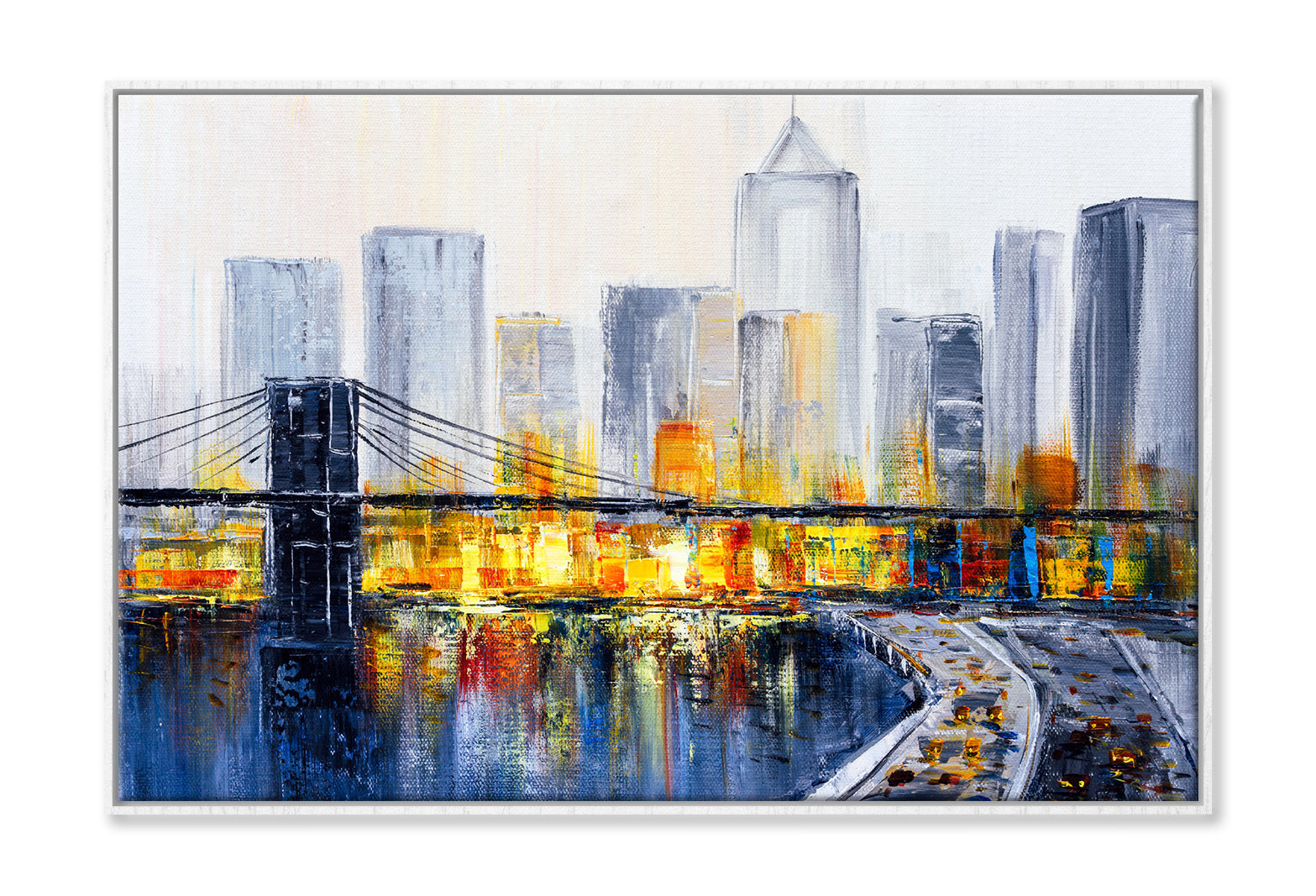 Brooklyn Bridge New York City Oil Painting Wall Art Limited Edition High Quality Print Canvas Box Framed White