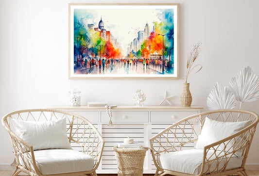 Jazzy, Lively, Colorful Water Color Painting of a Downtown City Home Decor Premium Quality Poster Print Choose Your Sizes