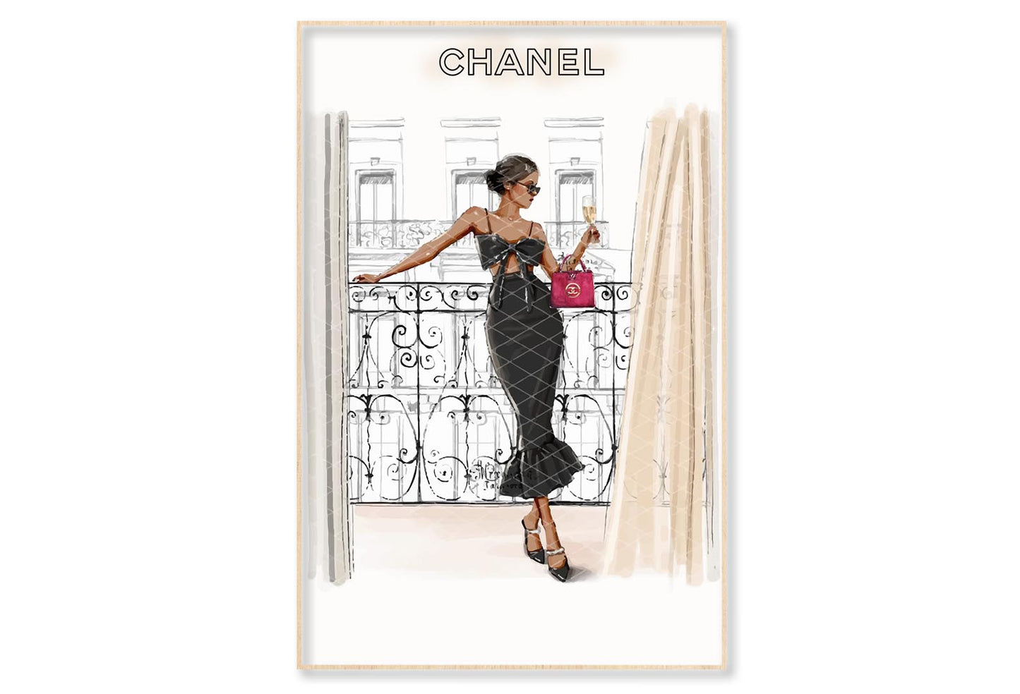 Luxury Fashion Store with Lady Wall Art Limited Edition High Quality Print Canvas Box Framed Natural