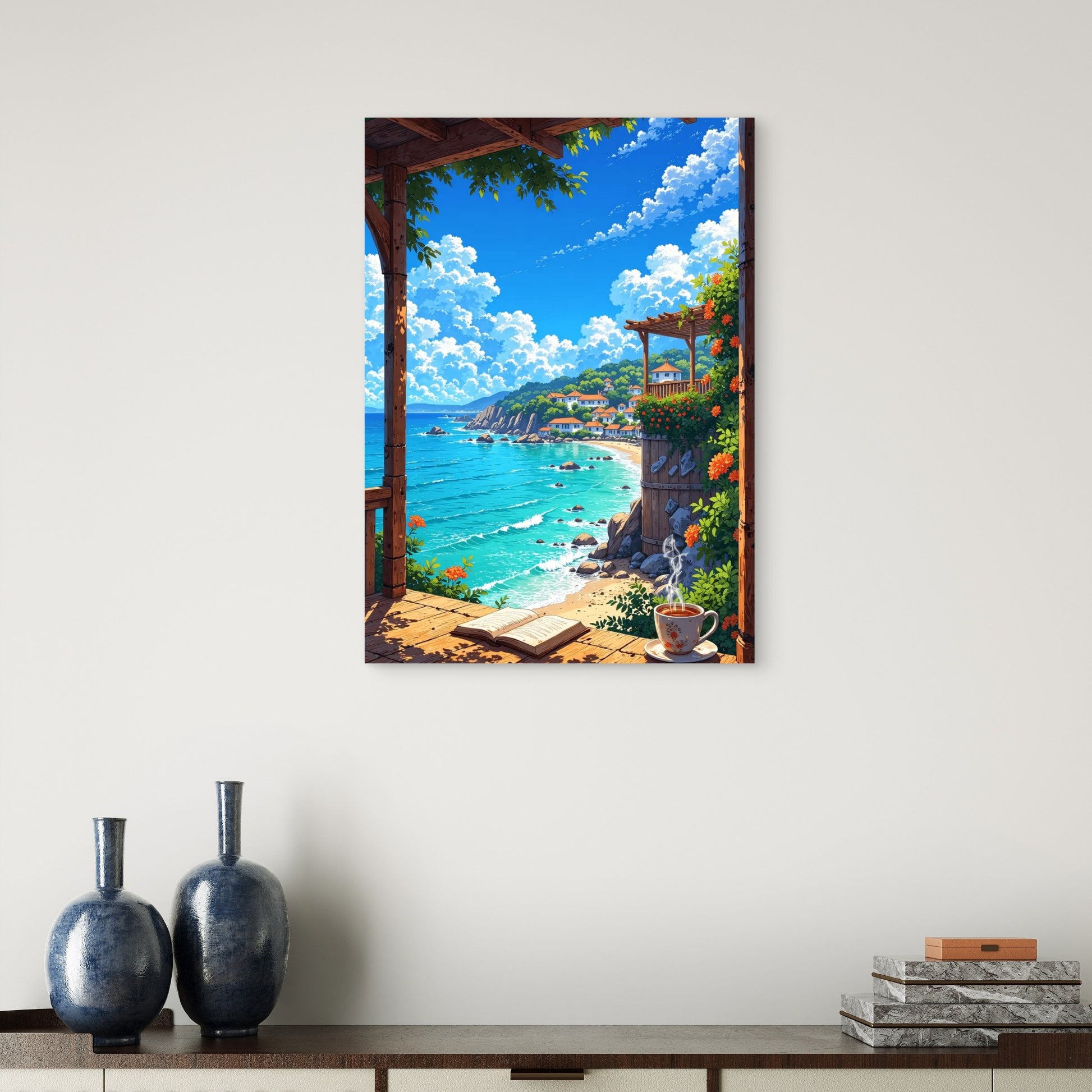 Mediterranean Coast Sea View 60x90cm Metal Print Ready to Hang - Bella Home Decor