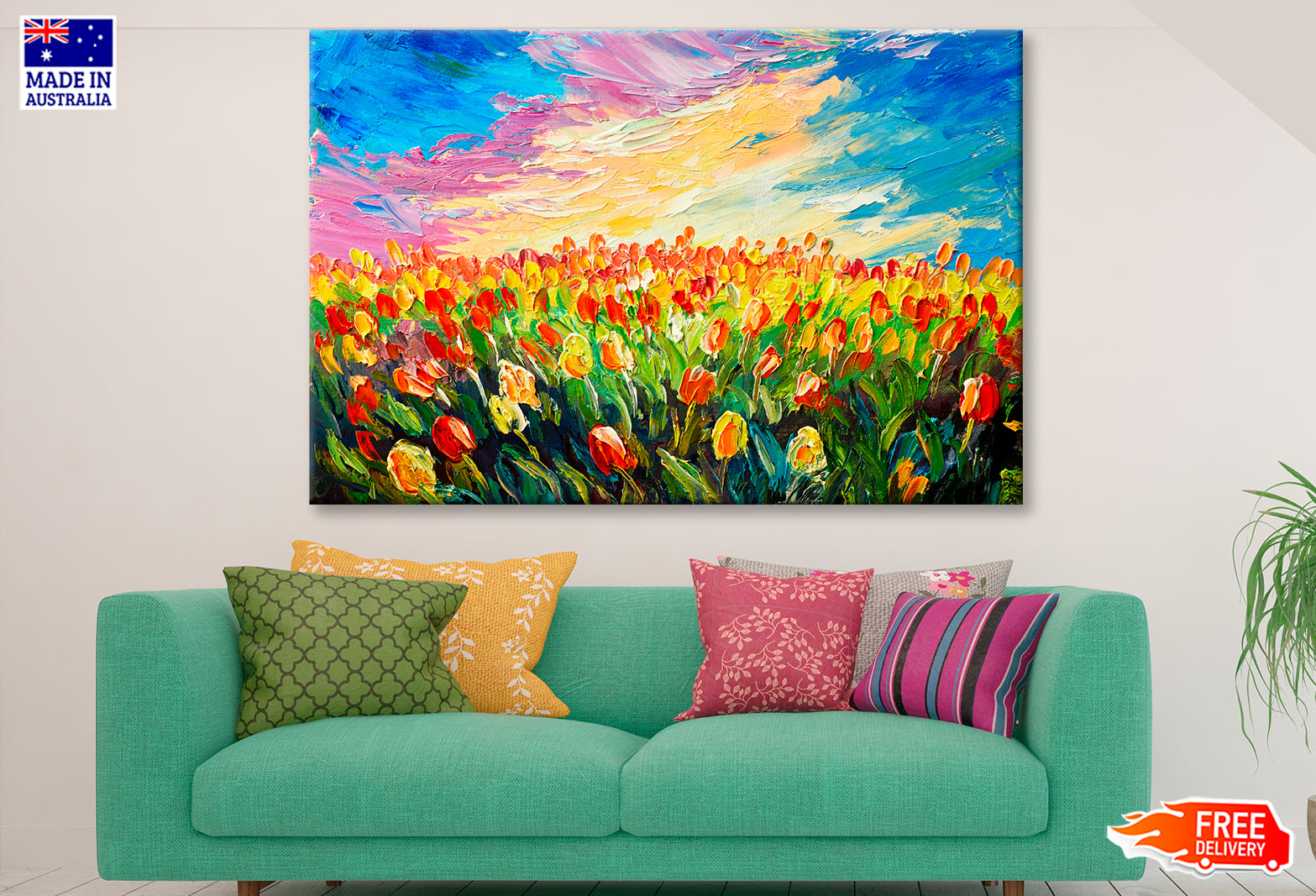 Tulip Flowers Meadow Oil Painting Wall Art Limited Edition High Quality Print