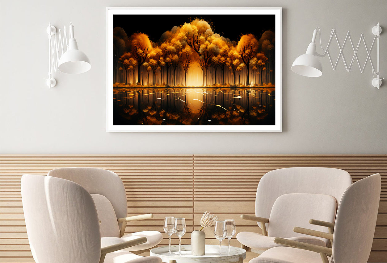 Oil Painting of Golden Trees & Lake Home Decor Premium Quality Poster Print Choose Your Sizes - Bella Home Decor