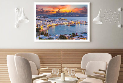 Embrace The Warm Hues of Sunset in Mykonos Town Chora Home Decor Premium Quality Poster Print Choose Your Sizes - Bella Home Decor