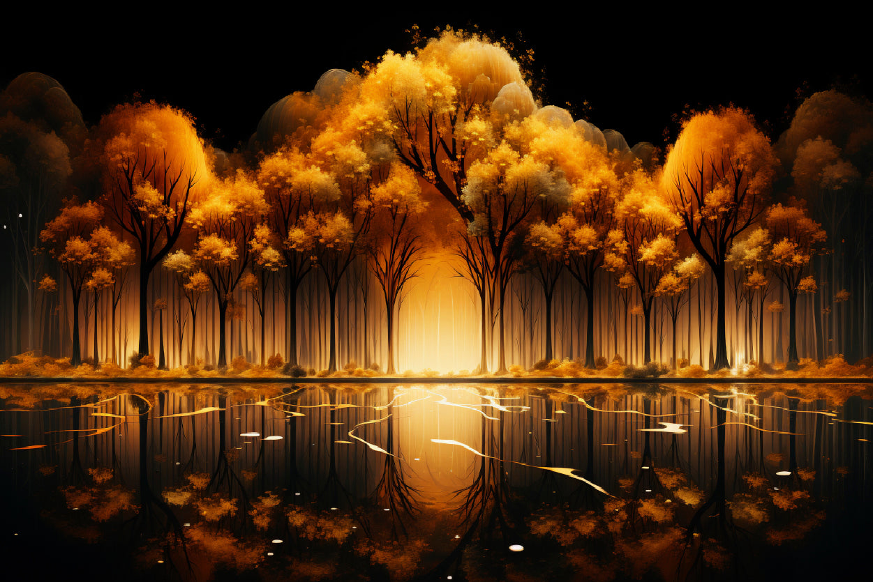 Oil Painting of Golden Trees & Lake Home Decor Premium Quality Poster Print Choose Your Sizes - Bella Home Decor