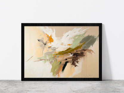 Abstract Brush Stroke Texture Glass Framed Wall Art, Ready to Hang Quality Print Without White Border Black