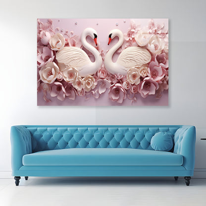 Two Colorful Floral Swans Acrylic Glass Print Tempered Glass Wall Art 100% Made in Australia Ready to Hang - Bella Home Decor