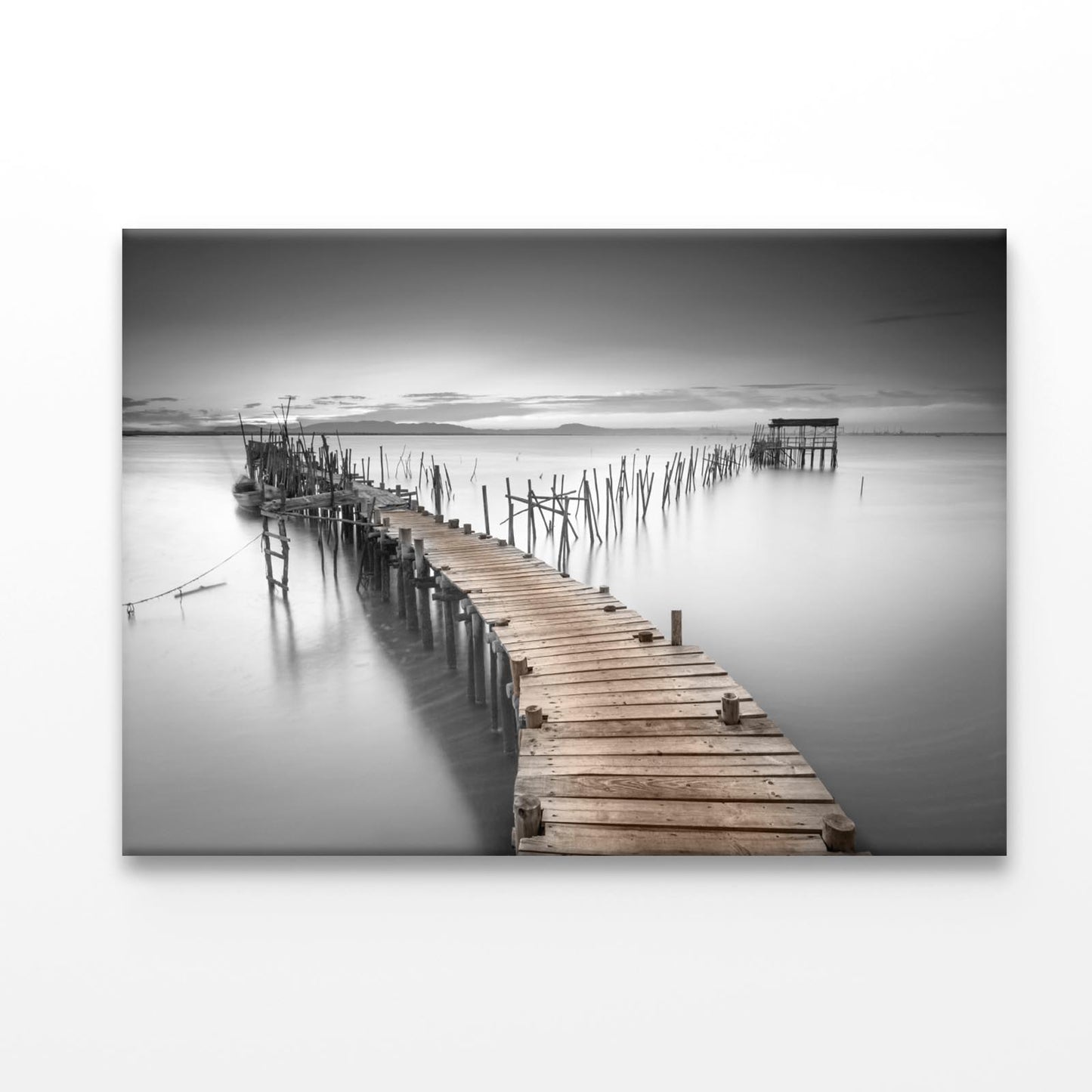 B&W Peaceful Ancient Pier Acrylic Glass Print Tempered Glass Wall Art 100% Made in Australia Ready to Hang