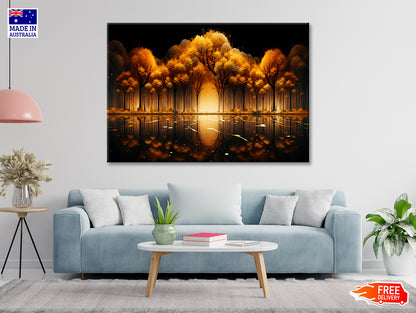 Oil Painting of Golden Trees & Lake Print 100% Australian Made - Bella Home Decor