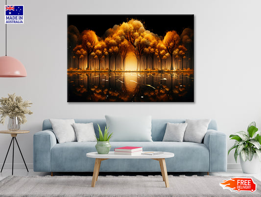 Oil Painting of Golden Trees & Lake Print 100% Australian Made - Bella Home Decor