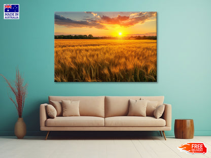 Rainbow Rural Landscape with Wheat Fields At Sunset Print 100% Australian Made - Bella Home Decor