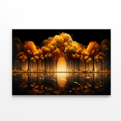 Oil Painting of Golden Trees & Lake Print 100% Australian Made - Bella Home Decor