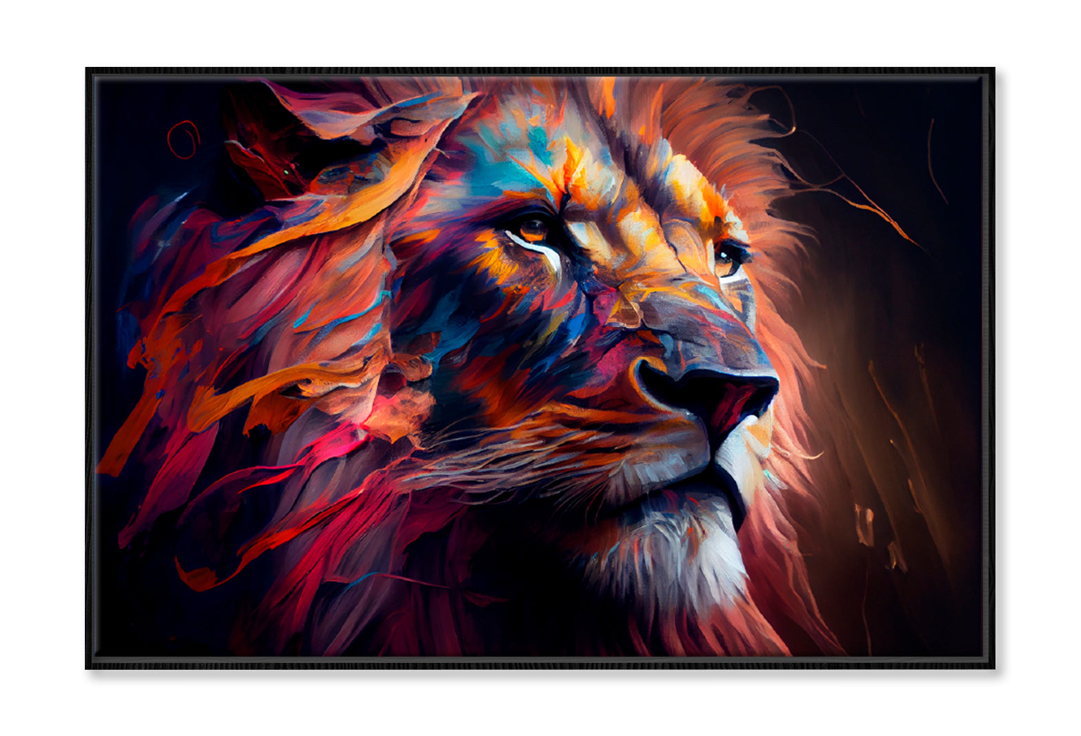 Lion Colorful Oil Painting Limited Edition High Quality Print Canvas Box Framed Black