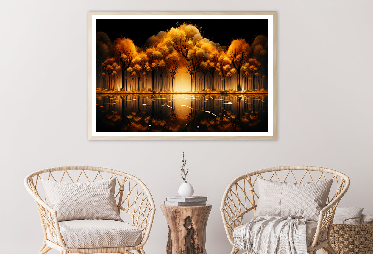 Oil Painting of Golden Trees & Lake Home Decor Premium Quality Poster Print Choose Your Sizes - Bella Home Decor